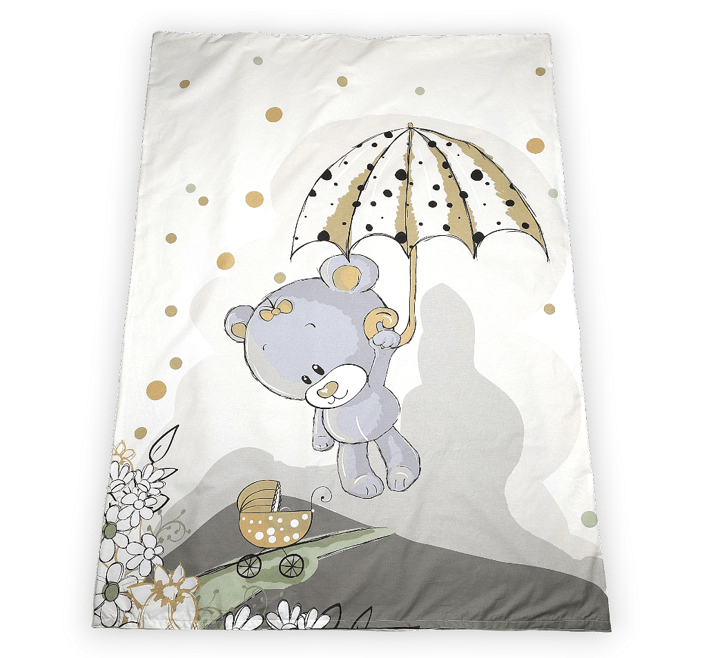 Rainy Бебешки спален комплект 5 части 60х120 см. Сиво мече с чадър