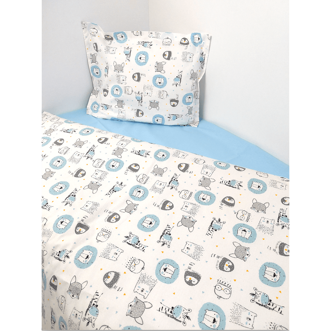 Rainy dječji set posteljine za bebe, 4 dijela, 60х120 cm. Plave životinjice
