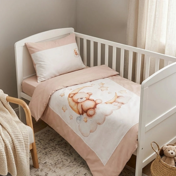 Rainy Bebaði set posteljine, 5 dijelova, 60х120 cm. Mjesečev medvjedić, badem