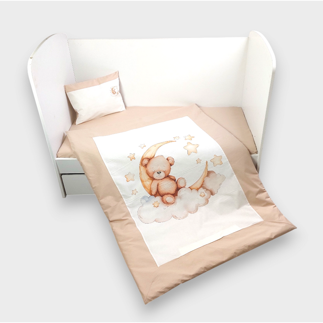 Rainy Bebaði set posteljine, 5 dijelova, 60х120 cm. Mjesečev medvjedić, badem