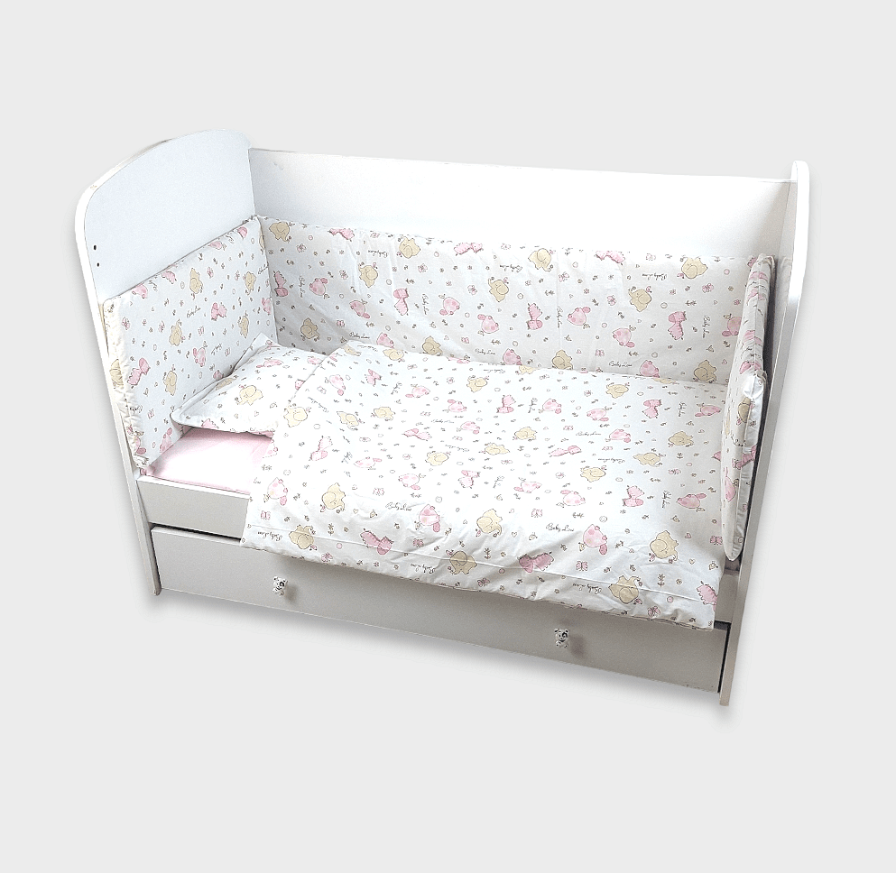 Rainy Bebeski set posteljine od 5 dijelova 60х120 cm. Ružičaste zebre i slončići
