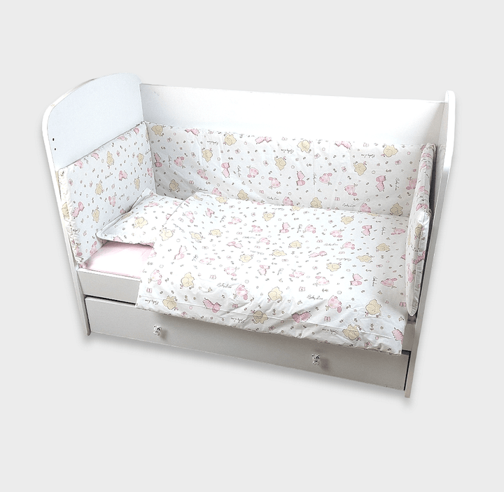 Rainy Bebeski set posteljine od 5 dijelova 60х120 cm. Ružičaste zebre i slončići