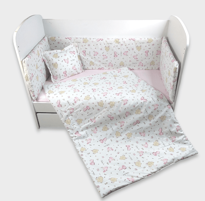 Rainy Bebeski set posteljine od 5 dijelova 60х120 cm. Ružičaste zebre i slončići