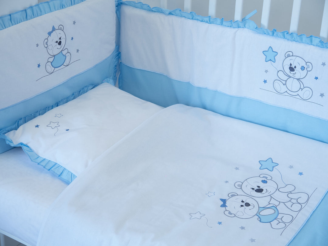 Rainy 5-dijelni komplet posteljine za bebe s ogradicom 70х140 cm. Zvjezdani snovi plavi