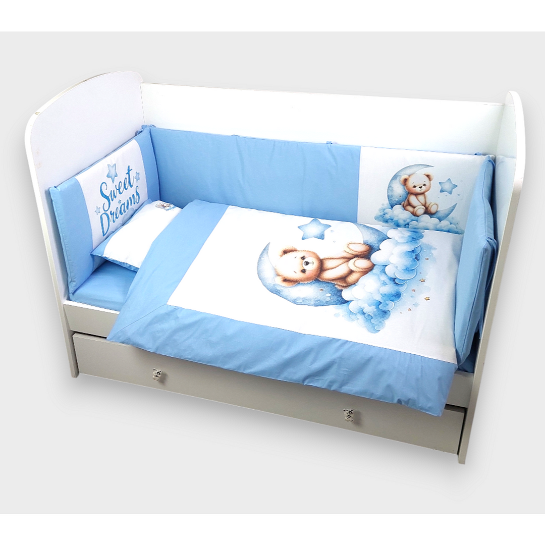 Rainy Bebewski set posteljine 6 dijelova 60х120 cm. Plavi mjesečev medvjedić