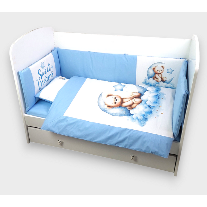 Rainy Bebewski set posteljine 6 dijelova 60х120 cm. Plavi mjesečev medvjedić