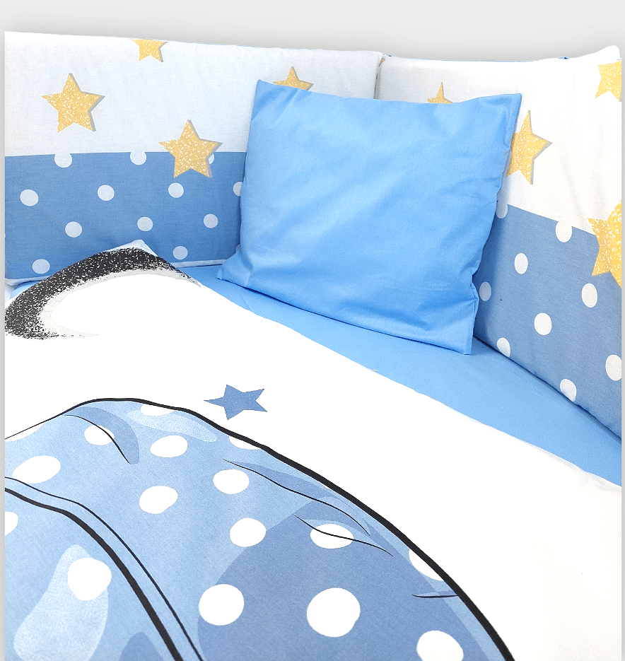 Rainy dječji set posteljine 6 dijelova 70х140 cm. Plavi slonić