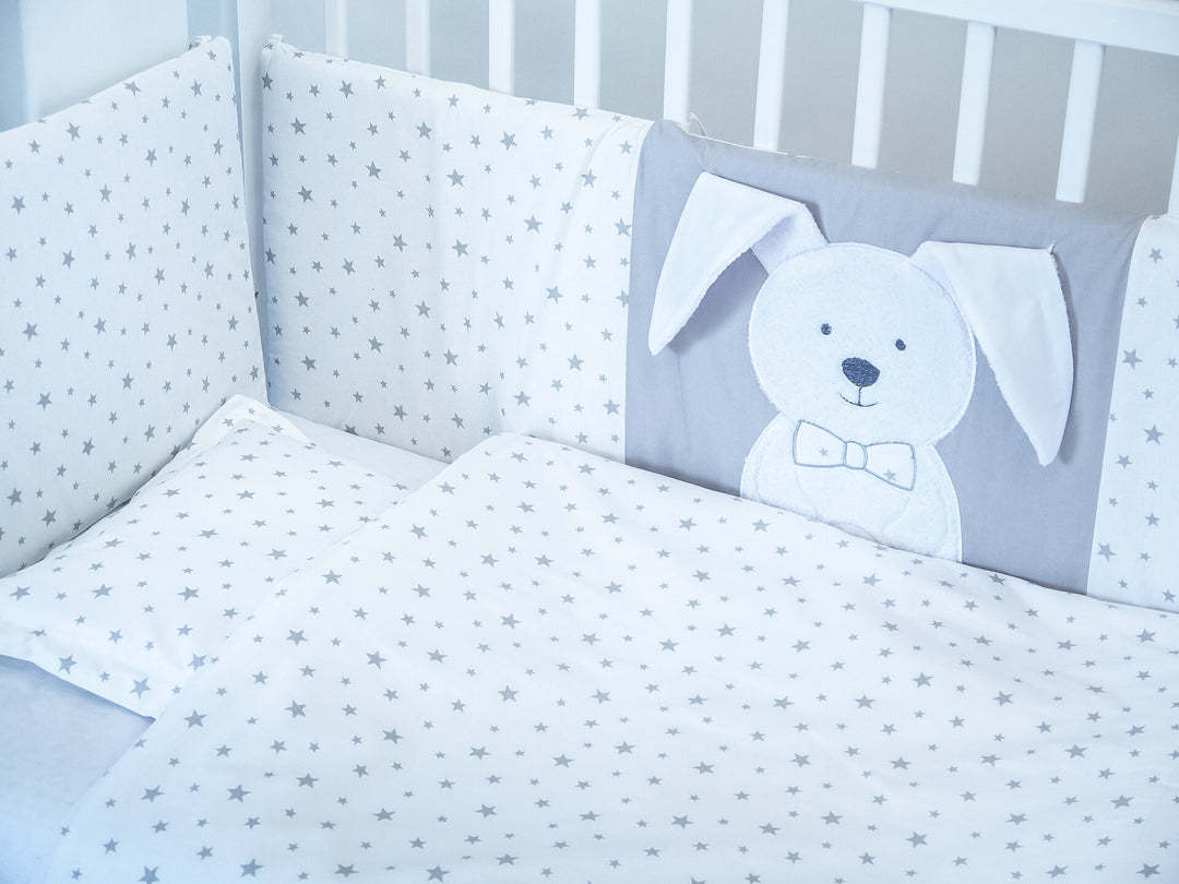 Rainy 6-dijelni komplet posteljine za bebe s ogradicom 65х110 cm. Sivi zeko