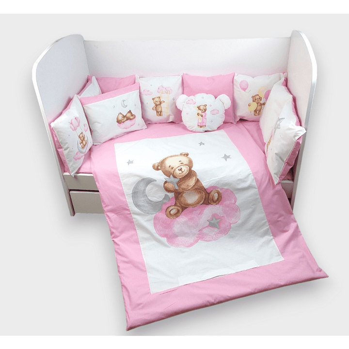 Rainy dječji komplet posteljine za bebe od 7 dijelova Baby Bear One size, ružičast