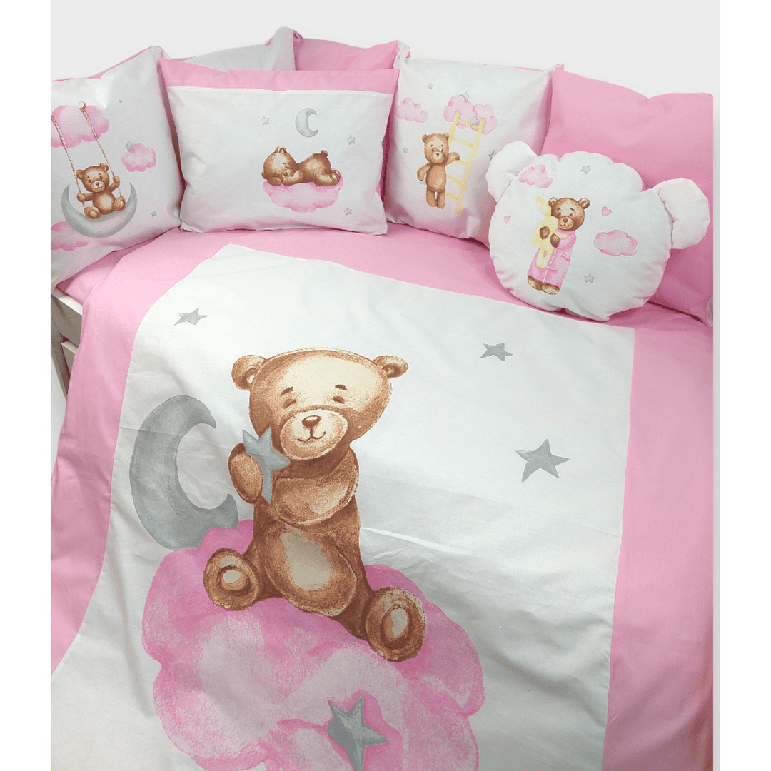 Rainy dječji komplet posteljine za bebe od 7 dijelova Baby Bear One size, ružičast