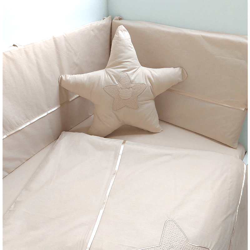 Rainy Komplet posteljine za bebe, 7 dijelova, s ogradicom, 60х120 cm, Zvijezda s medvjedićem, bež