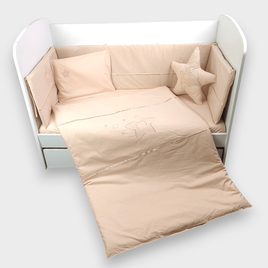 Rainy Komplet posteljine za bebe, 7 dijelova, s ogradicom, 70х140 cm, Zvijezda s medvjedićem, bež