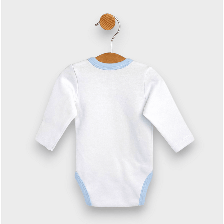 Rainji bodi za bebe Mjesečev medo plavi s bočnim kopčanjem 56-68 cm.