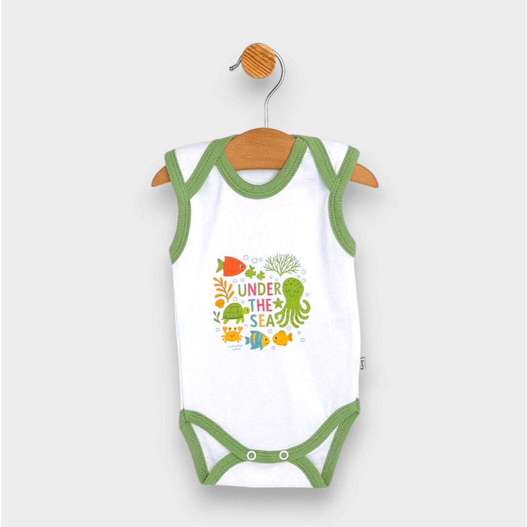 Bodi-majica za bebe bez rukava Under the sea, 56 - 80 cm, bijeli/šuma