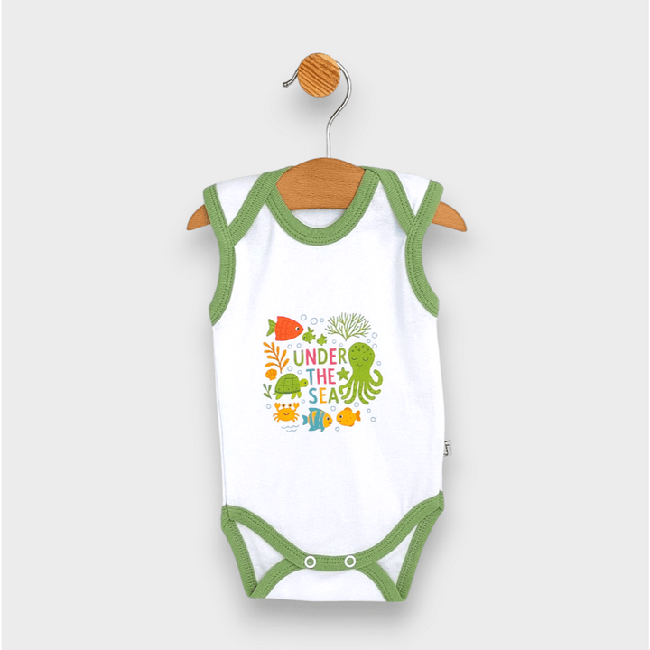 Bodi-majica za bebe bez rukava Under the sea, 56 - 80 cm, bijeli/šuma