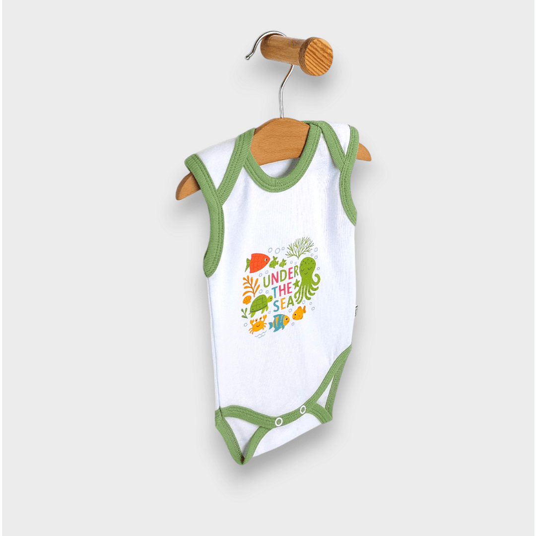 Bodi-majica za bebe bez rukava Under the sea, 56 - 80 cm, bijeli/šuma