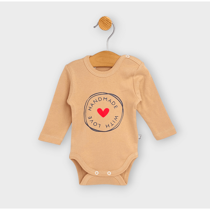 Rainy Бебешко боди с дълъг ръкав 48-86см. Handmade with love мока