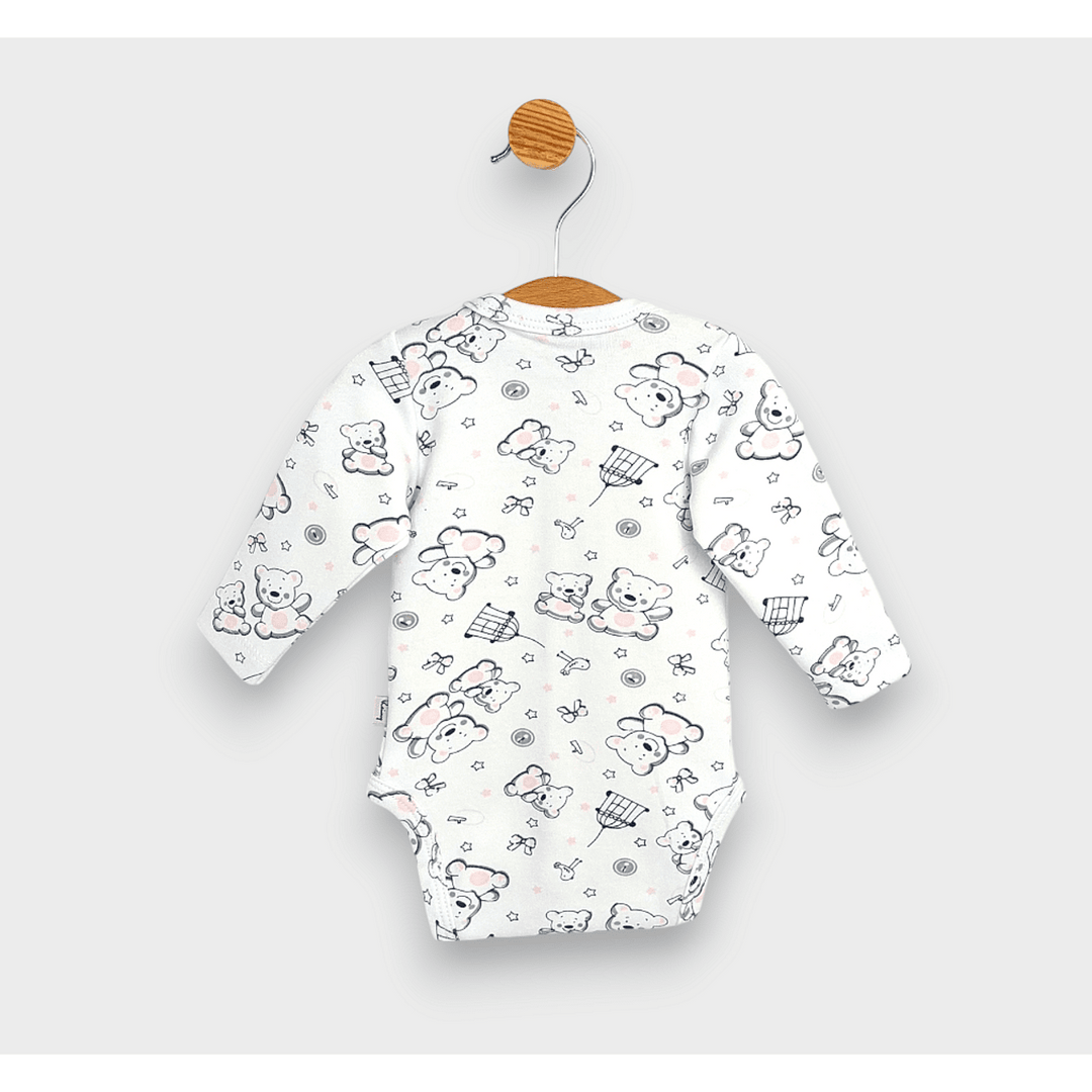 Rainy bodi za bebe dugih rukava s prednjim kopčanjem 48 - 68cm. Ružičasti medvjedić