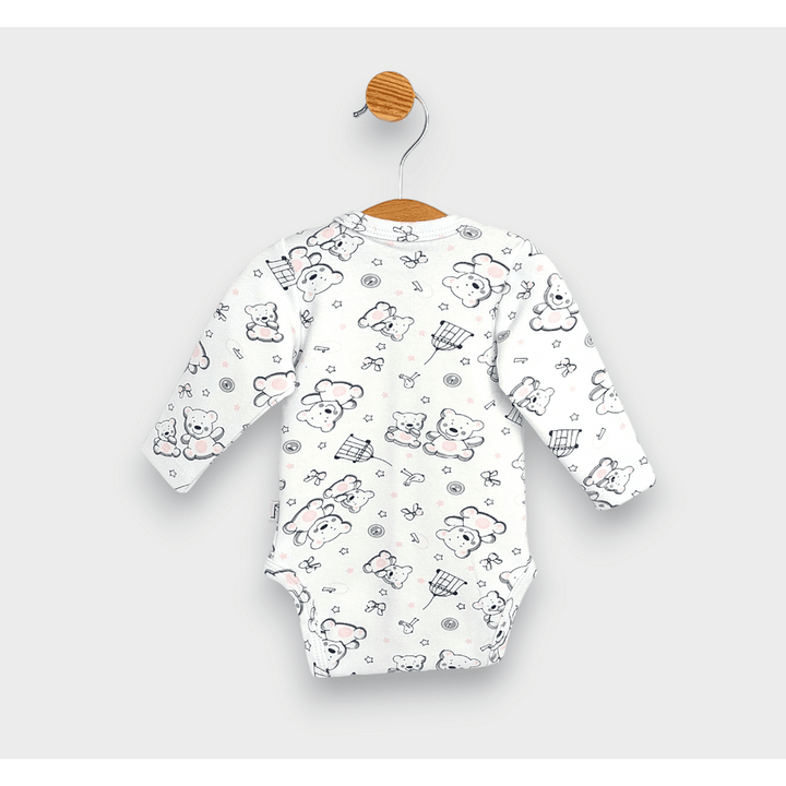 Rainy bodi za bebe dugih rukava s prednjim kopčanjem 48 - 68cm. Ružičasti medvjedić