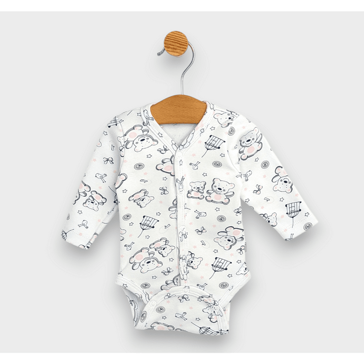Rainy bodi za bebe dugih rukava s prednjim kopčanjem 48 - 68cm. Ružičasti medvjedić