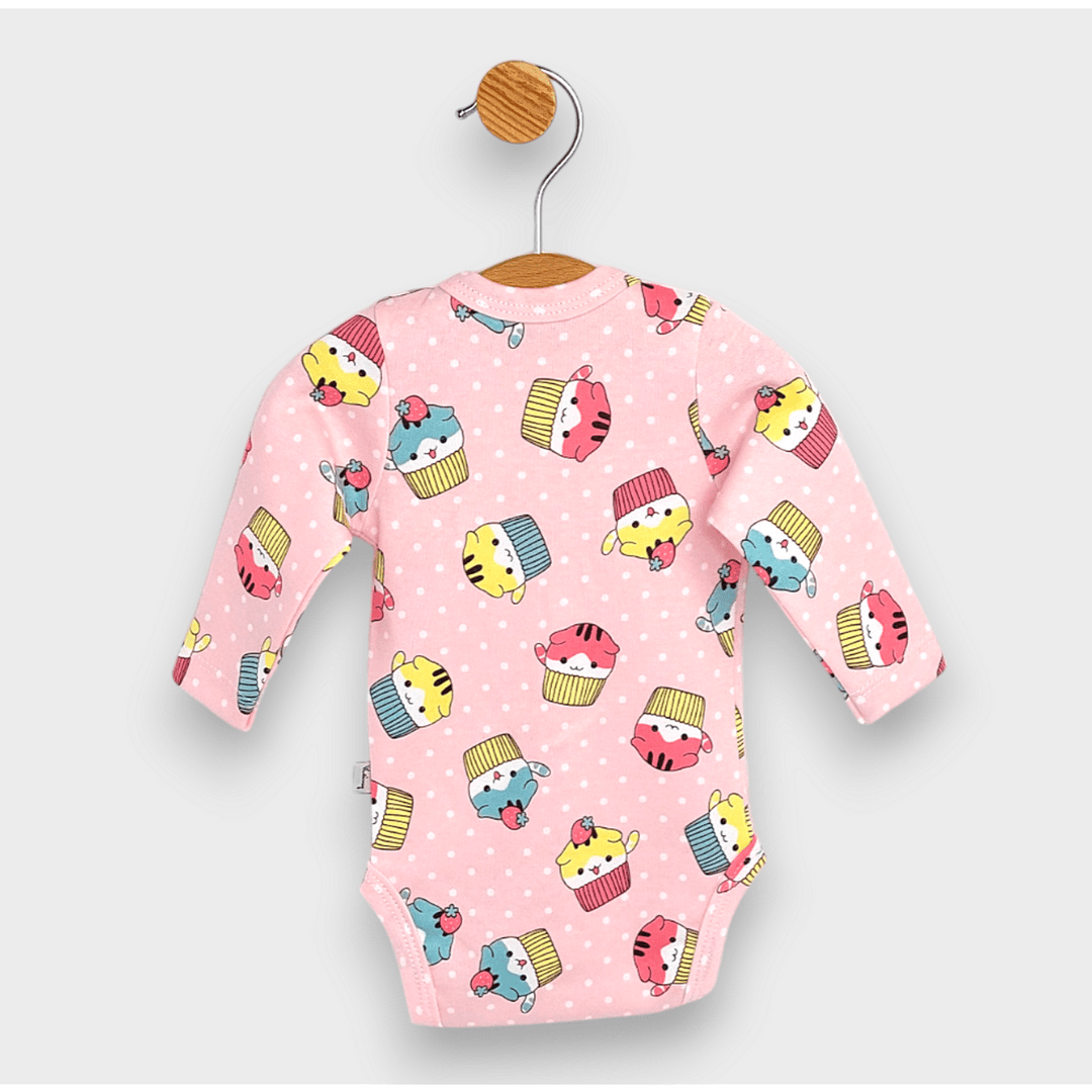 Rainy dječji bodi s dugim rukavima i kopčanjem sprijeda 48 - 74 cm. Cupcakes