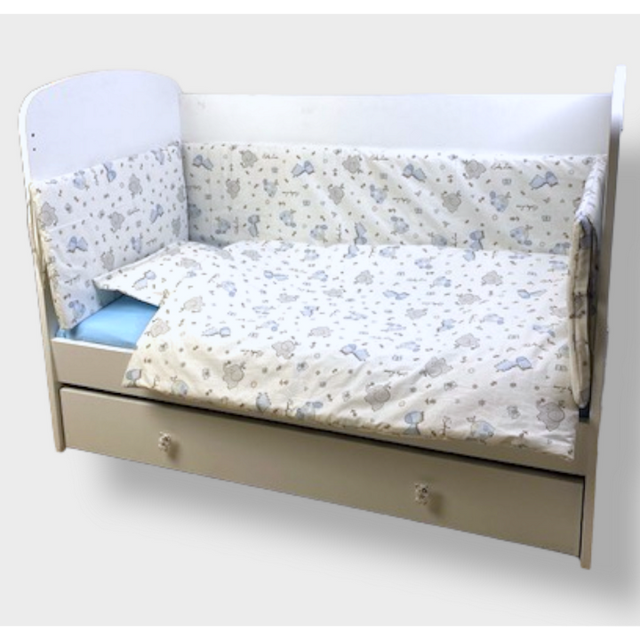 Rainy Обиколник за бебешка кошара 60х120 см. Сини Зебри и Слончета