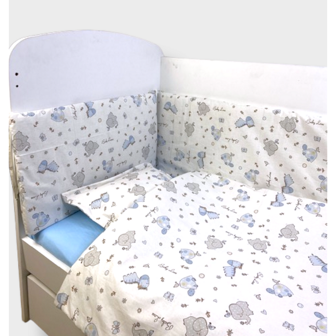 Rainy Обиколник за бебешка кошара 60х120 см. Сини Зебри и Слончета
