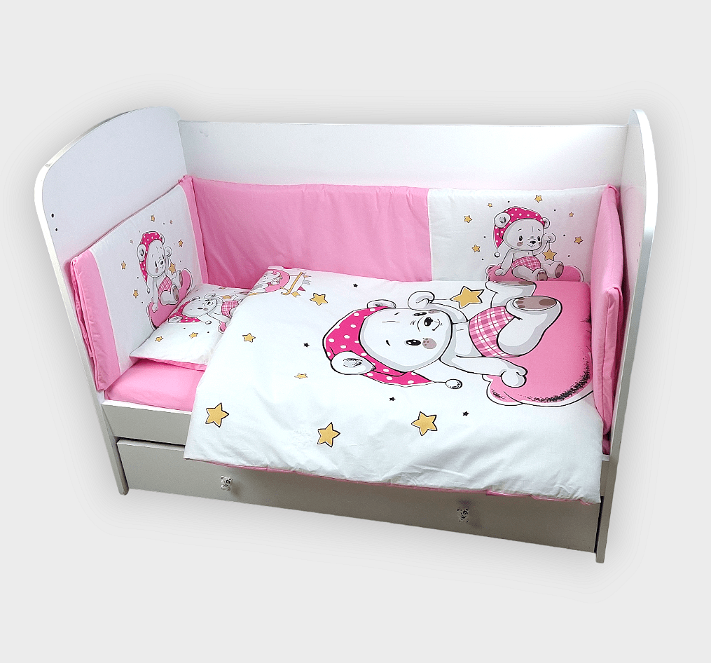 Rainy Обиколник за бебешка кошара 70х140 см. Розово мече