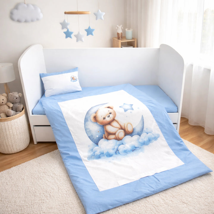 Rainy Bebewski set posteljine 3 dijela 60х120 cm. Plavi mjesečev medvjedić