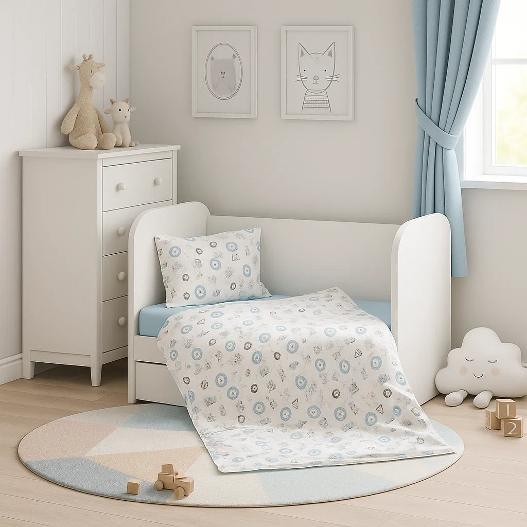Rainy dječji set posteljine za bebe, 4 dijela, 60х120 cm. Plave životinjice